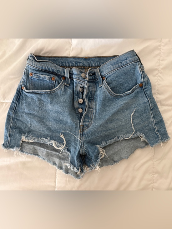 Levi's Pants - Levi's Light Blue Frayed Button-Fly Denim Shorts